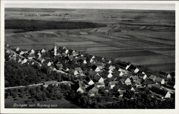 Postcard Ersingen Kämpfelbach in Baden, aerial view of landscape with fields and houses