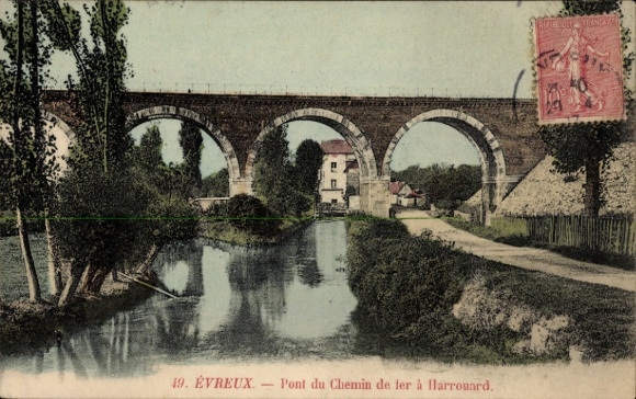 Postcard Évreux Eure, bridge, watercourse, trees, buildings,