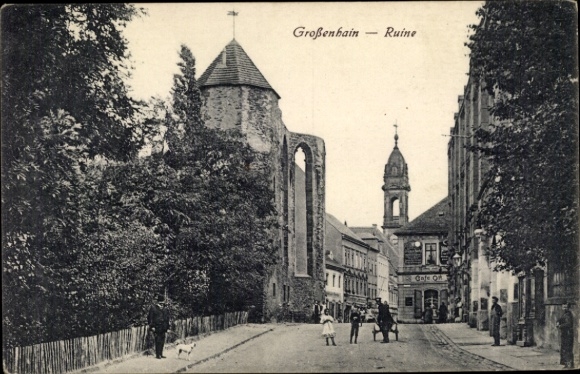 Ansichtkaart Großenhain Saksen, ruïnes, straatgebied, Cafe Ott