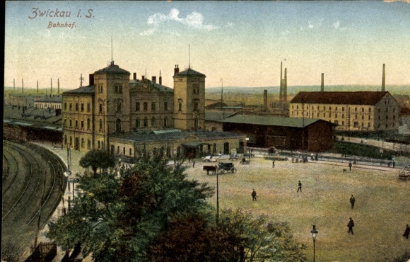 Postcard Zwickau in Saxony, train station