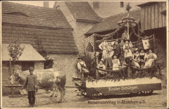 Ak Alsleben an der Saale, Rozenzondag, praalwagen van de Tiroler Schutters