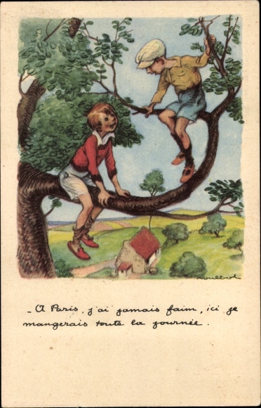 Artist Postcard Poulbot, Francisque, In Paris I&#39;m never hungry, here I&#39;ll eat all day