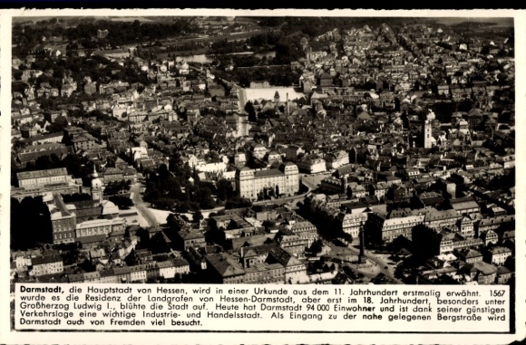 Postcard Darmstadt in Hesse, aerial photograph of the context, mentioned in the 11th century