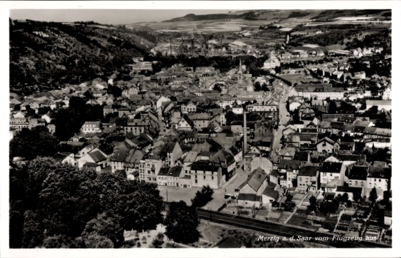 Postcard Merzig an der Saar, aerial photograph
