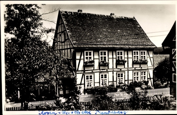 Photo Postcard Trendelburg in Hessen, Rosen-Apotheke Strandburg, half-timbered house