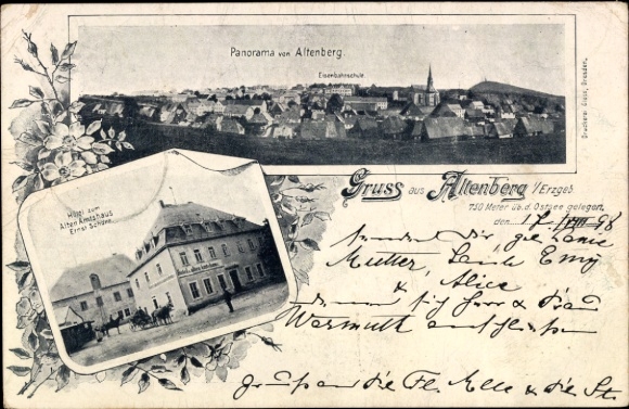 Ak Altenberg im Erzgebirge, Panorama, Eisenbahnschule, Hotel zum alten Amtshaus