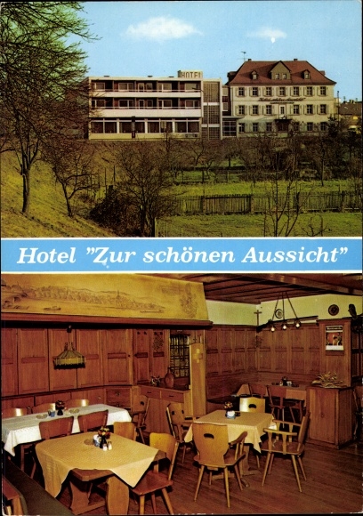 Postcard Marktheidenfeld in the Spessart of Lower Franconia, inn-hotel for the beautiful view, dining room