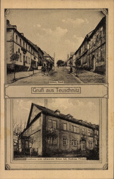 Postcard Teuschnitz in the Franconian Forest, Inn at the Black Cross
