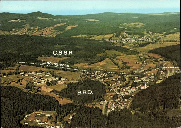 Postcard View of Bohemian and Bavarian Eisenstein with Bavarian-Czech border