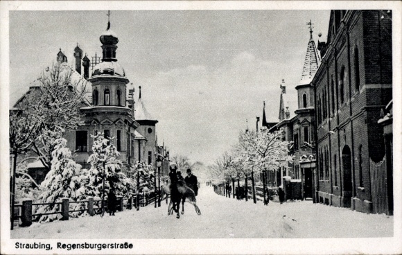 Ak Straubing an der Donau Niederbayern, Regensburgerstraße, Winter