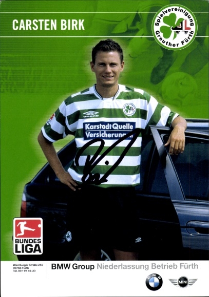 Autograph card footballer Carsten Birk, SpVgg Greuther Fürth, autograph