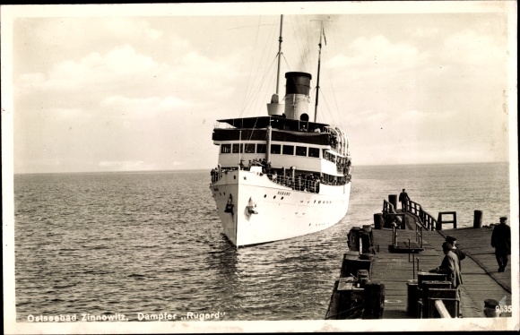 Ansichtkaart Ostseebad Zinnowitz op Usedom, stoomboot Rugard, rederij Braeunlich, badplaatsschip