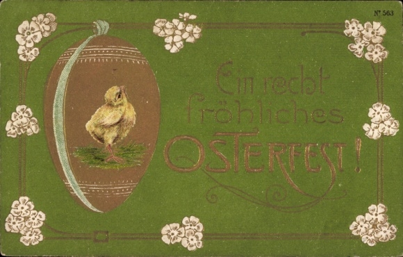 Präge Ak Glückwunsch Ostern, Küken, Osterei, Glücksklee