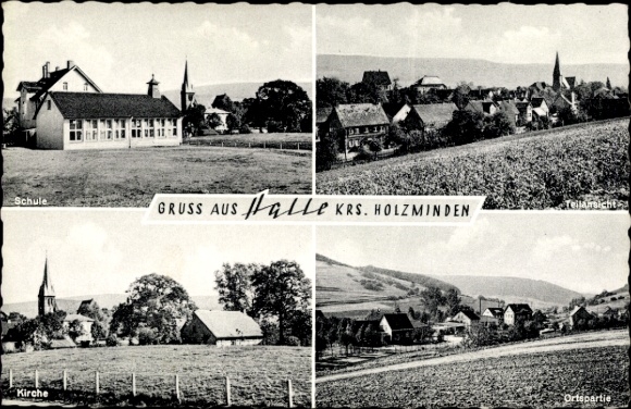 Dzielnica KP Halle w Holzminden, szkoła, częściowy widok, kościół, okolica