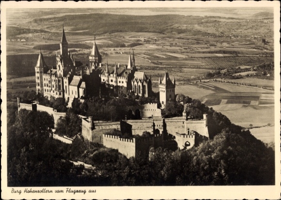Postcard Zimmern Bisingen in the Zollernalb district, Hohenzollern Castle, aerial photograph