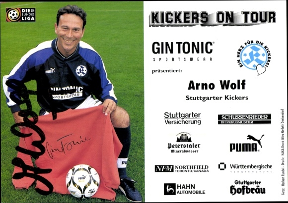 Karta autograf piłkarza Arno Wolfa, Stuttgarter Kickers, autograf