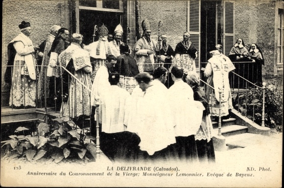 Ak La Delivrande Calvados, Anniversaire du Couronnement de la Vierge, Lemonnier, Eveque de Bayeux