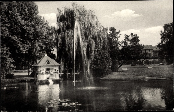 Postcard Bad Salzschlirf in Hesse, spa park, fountain