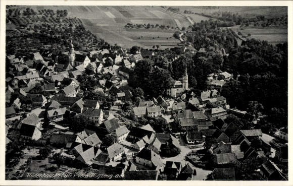 Postcard Rüdenhausen in Lower Franconia, aerial view of dense houses, church