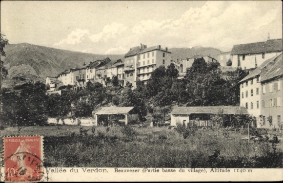 Postcard Beauvezer Alpes de Haute Provence, Vallée du Verdon, landscape, houses, mountains
