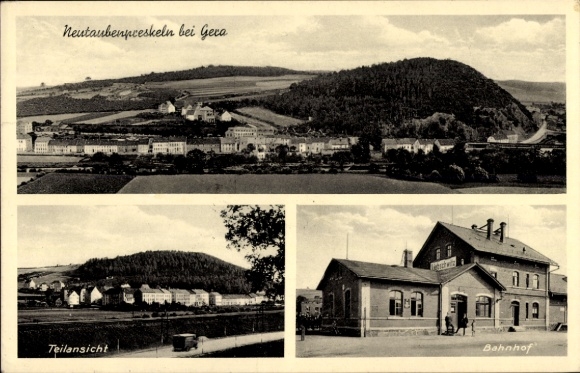 Postcard Taubenpreskeln Gera in Thuringia, general view, train station
