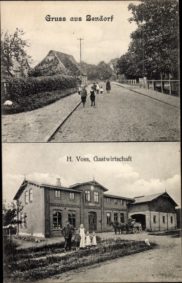 Ansichtkaart Bendorf in Holstein, straatdeel, herberg