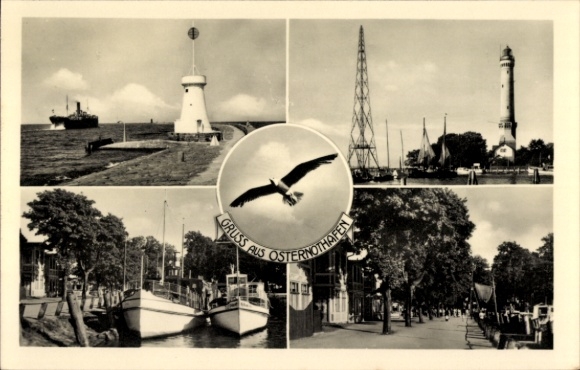 Postcard Chorzelin Easter Harbor Świnoujście Swinoujscie Pomerania, lighthouse, pier, boats