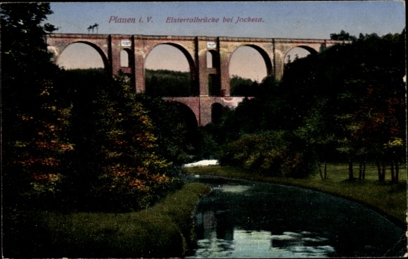 Postcard Plauen in the Vogtland, Elstertal Bridge near Jocketa, Aue, Vogtland, beautiful landscape, river