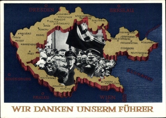 Postal stationery Postcard We thank our Führer, Sudetenland, Bohemia, Moravia, Hitler