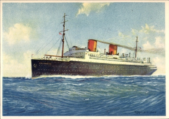 Artist's Postcard Twin-screw express steamer Columbus, North German Lloyd Bremen