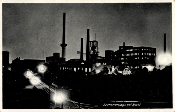 Ak Zechenanlage bei Nacht