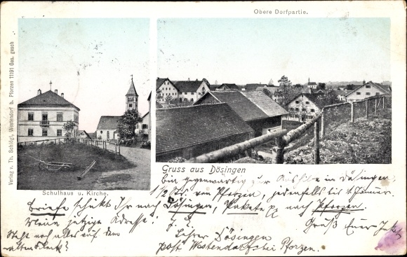 KP Dösingen Westendorf im Allgäu Szwabia, szkoła, kościół, górna część wsi