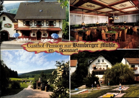 Postcard Kleinkahl in Lower Franconia, Bamberg mill, terrace, guest room, mini golf