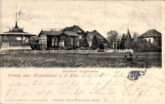 Postcard Elbinsel Krautsand Drochtersen in the Stade district, Buhrfeind's establishment