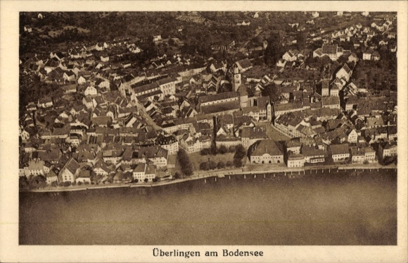 Postcard Überlingen on Lake Constance, aerial view of Überlingen, city view, Lake Constance