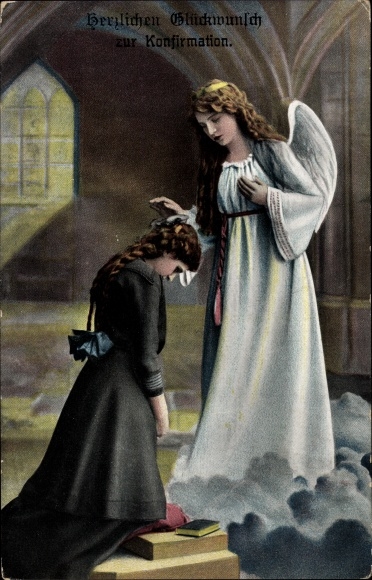 Postcard congratulations confirmation, angel blessing a girl