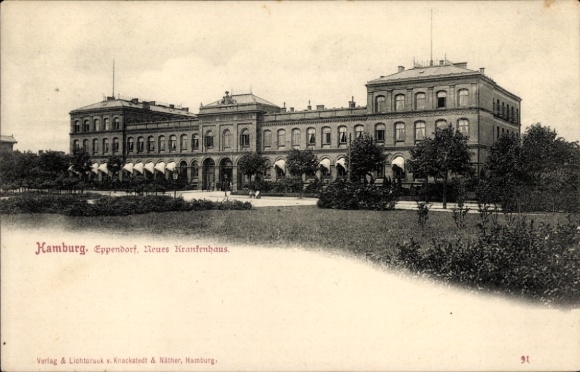 Postcard Hamburg Nord Eppendorf, New Hospital