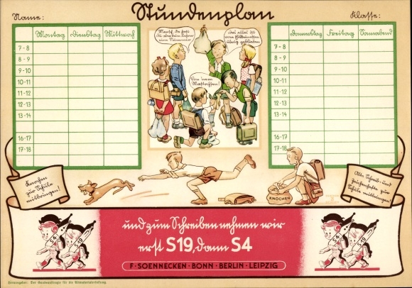 Timetable advertising Soennecken fountain pen, Bonn Berlin Leißzig, nibs S19, S4 around 1930