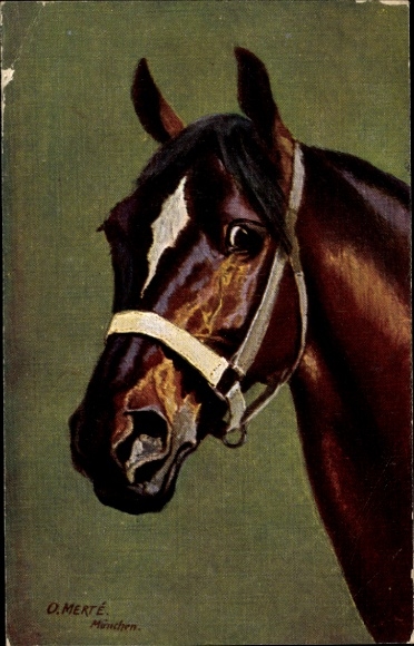 Artist Postcard Merté, Oskar, Black Horse, Horsehead