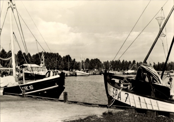 Postcard Seaside resort Freest Kröslin in Western Pomerania, harbor