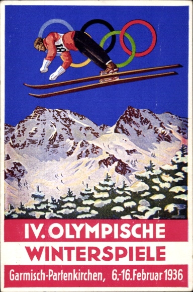 Artist Postcard Garmisch Partenkirchen in Upper Bavaria, Olympic Winter Games 1936, Ski Jumping