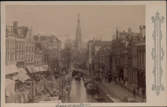 Cabinet Photo Leeuwarden Friesland Netherlands, canal, town view