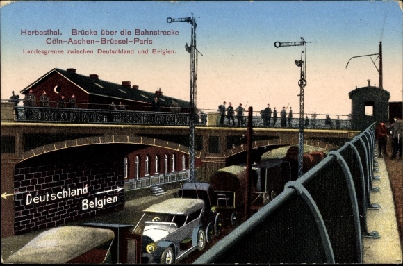 Postcard Herbesthal Lontzen Wallonia Liège, bridge over the Cologne-Aachen-Brussels-Paris railway line