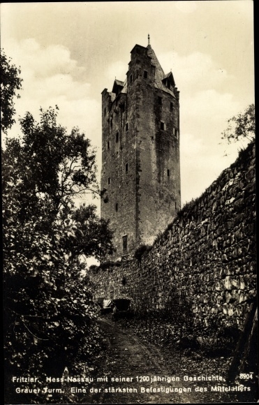 Postcard Fritzlar in the Schwalm Eder district, gray tower, city wall