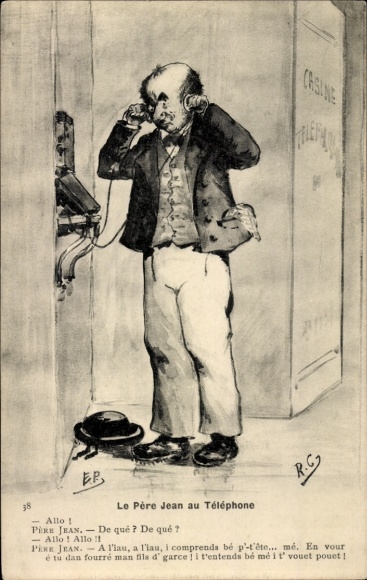 Künstler Ak Pere Jean beim Telefonieren, Telefon