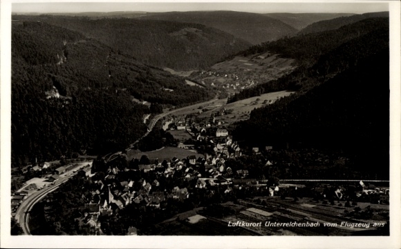 Postcard Unterreichenbach in the Black Forest, aerial photograph, landscape, aircraft photograph