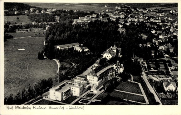 Postcard Bad Wörishofen in Unterallgäu, aerial photograph, Kurhaus Sonnenhof