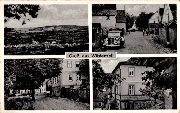 Postcard Wüstenzell Holzkirchen Lower Franconia, general view, street, car