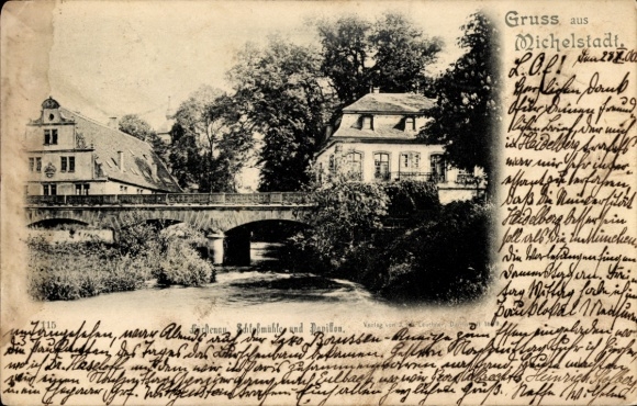 Postcard Michelstadt im Odenwald, partial view, castle mill