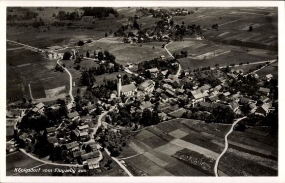 Postcard Königsdorf in Upper Bavaria, aerial photograph
